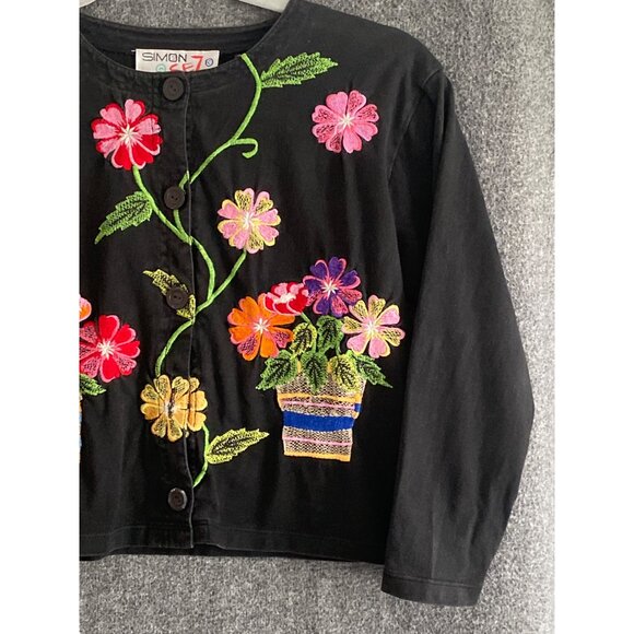 Michael Simon Sez Cardigan Black Multi Floral Embroidered Button Front Girl 7/8 - Picture 5 of 12